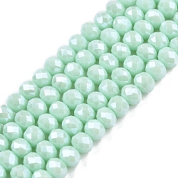 Electroplate Glass Beads Strands, Pearl Luster Plated, Faceted, Rondelle, Aquamarine, 3.5~3.8x3mm, Hole: 0.4mm, about 113~115pcs/strand, 32.5~33cm(EGLA-A044-P3mm-A14)