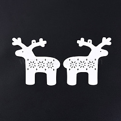 Christmas Theme Spray Painted Wood Big Pendants, Reindeer/Stag Charm with Hollow Snowflake, White, 73x70x2mm, Hole: 3mm(WOOD-N005-83A)