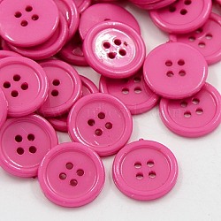 Acrylic Sewing Buttons, Plastic Shirt Buttons for Costume Design, 4-Hole, Dyed, Flat Round, Hot Pink, 17x2mm, Hole: 1mm(BUTT-E076-B-03)