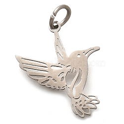 304 Stainless Steel Pendants, with Jump Ring, Bird Charm, Laser Cut, Stainless Steel Color, 18x14.5x1mm, Hole: 3mm(STAS-Z119-27P)