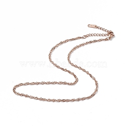 Ion Plating(IP) 304 Stainless Steel Singapore Chain Necklace for Men Women, Rose Gold, 15.94 inch(40.5cm)(NJEW-K245-013E)