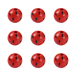 Natural Wooden Beads, Round with Watermelon Pattern, Red, 5/8 inch(16mm), Hole: 4mm(WOOD-TAC0010-03A)