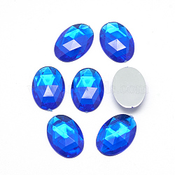 Acrylic Rhinestone Flat Back Cabochons, Faceted, Buttom Silver Plated, Oval, Blue, 18x13x4.5mm(X-GACR-Q011-13x18-05)