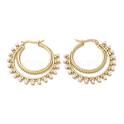 PVD Vacuum Plating 304 Stainless Steel Hoop Earrings, with Resin Bead, Round, Golden, 37x3mm(EJEW-C085-02G)