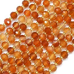 Natural Carnelian Beads Strands, with Seed Beads, Dyed & Heated, Faceted, Lantern, 8~8.5x6.5~7mm, Hole: 0.6mm, about 44pcs/strand, 15.16 inch(38.5cm)(G-K389-E15-01)