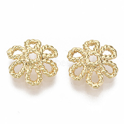 Brass Bead Cap, Nickel Free, 6-Petal, Flower, Real 18K Gold Plated, 11.5x9.5x3.5mm, Hole: 1.2mm(KK-N231-96-NF)