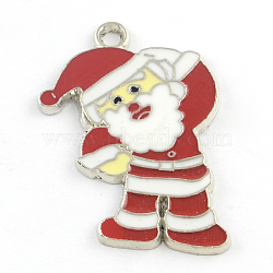 Santa Claus Alloy Enamel Pendants, Christmas Theme, Platinum, Red, 36.5x27x1.5mm, Hole: 2.5mm(ENAM-R041-02)