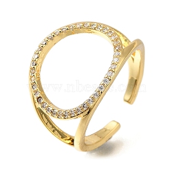 Rack Plating Brass Micro Pave Cubic Zirconia Open Cuff Rings for Women, Cadmium Free & Lead Free, Long-Lasting Plated, Triangle, Real 18K Gold Plated, 16mm(RJEW-M022-14G)