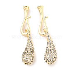 Brass Micro Pave Clear Cubic Zirconia S-Hook Clasps, Teardrop, Real 18K Gold Plated, Hook: 18.5x6x4mm, Inner Diameter: 2.5mm, Teardrop: 22.5x7x6.5mm(KK-L211-008G)