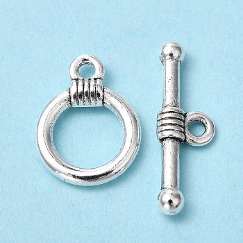 Tibetan Style Alloy Toggle Clasps, Lead Free & Cadmium Free, Ring, Antique Silver, Ring: about 11mm wide, 15mm long, Bar: about 2.5mm wide, 20mm long, hole: 2mm