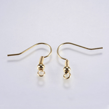 Brass Earring Hooks, with Horizontal Loop, Long-Lasting Plated, Lead Free & Cadmium Free, Golden, 18.5x18x3mm, Hole: 1.5mm, 20 Gauge, Pin: 0.8mm