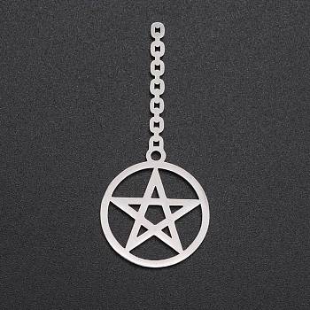 201 Stainless Steel Pendants, Laser Cut, Ring with Star, Stainless Steel Color, 48x20.5x1mm, Hole: 0.8mm