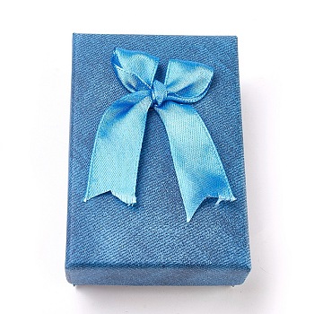 Cardboard Jewelry Boxes, with Ribbon Bowknot and Sponge, For Rings, Earrings, Necklaces, Rectangle, Cornflower Blue, 9.3x6.3x3.05cm