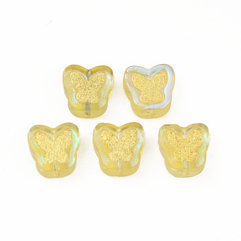 Electroplate Transparent Handmade Lampwork Beads, with Golden Plated Brass Findings, Butterfly, Gold, 11x11x4mm, Hole: 1mm