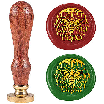 Wax Seal Stamp Set, Sealing Wax Stamp Solid Brass Head with Wood Handle, for Envelopes Invitations, Gift Card, Bees, 83x22mm, Stamps: 25x14.5mm