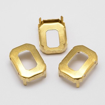Rectangle Brass Sew on Prong Settings, Claw Settings for Pointed Back Rhinestone, Open Back Settings, Golden, 25x18x0.4mm, Fit for 18x25mm cabochons