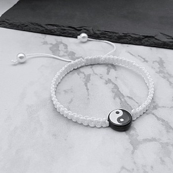Yin-yang Resin Bead Braided Bead Bracelets, Adjustable Polyester Cord Bracelets for Women, White, No Size