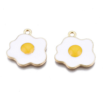 Alloy Pendants, with Enamel, Cadmium Free & Lead Free, Light Gold, Poached Egg, White, 19.5x19x3mm, Hole: 2mm