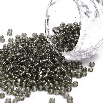(Repacking Service Available) 8/0  Glass Seed Beads, Silver Lined Round Hole, Round, LiGoht Gorey, 3mm, Hole: 1mm, about 12G/bag