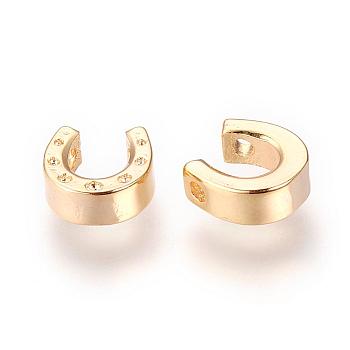Brass Charms, Nickel Free, Real 18K Gold Plated, Horseshoe, 7x7x3mm, Hole: 1.5mm
