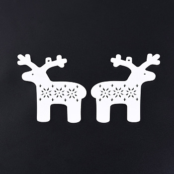 Christmas Theme Spray Painted Wood Big Pendants, Reindeer/Stag Charm with Hollow Snowflake, White, 73x70x2mm, Hole: 3mm