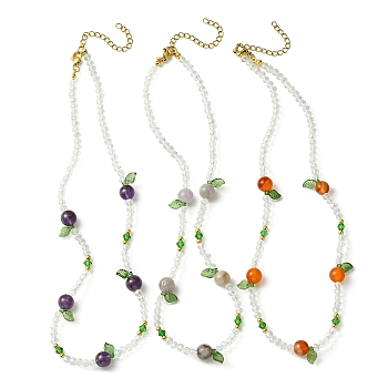 3Pcs 3 Style Natural Carnelian & Amethyst & Glass Beaded Necklaces Set for Women, 18.31 inch(46.5cm), 1Pc/style