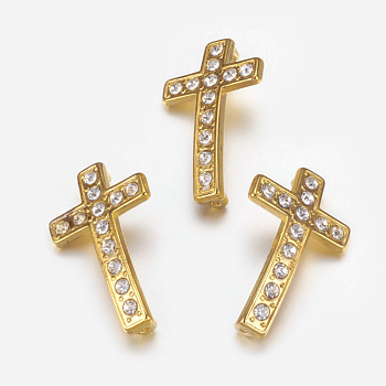 Alloy Rhinestone Links connectors, Cadmium Free & Lead Free, Cross, Golden Color, Size: about 17mm wide, 29mm long, 5.5mm thick, hole: 2mm