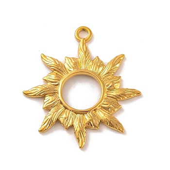 Ion Plating(IP) 304 Stainless Steel Pendants, Sun Charms, Real 18K Gold Plated, 27.5x24.5x1.5mm, Hole: 2mm