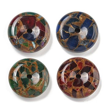 Synthetic Gold Clinquant Stone Pendants, Dyed, Flat Round Charms, Mixed Color, 40x12.5mm, Hole: 4.5mm