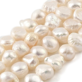 Natural Cultured Freshwater Pearl Beads Strands, Two Sides Polished, PapayaWhip, 5~6mm, Hole: 0.5mm, about 31pcs/strand, 6.89''(17.5cm)