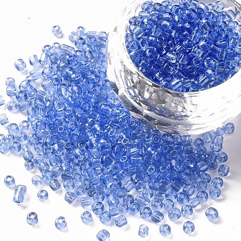 Glass Seed Beads, Transparent, Round, Light Blue, 8/0, 3mm, Hole: 1mm, about 10000 beads/pound