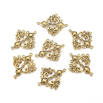 Tibetan Style Alloy Chandelier Component Links, Lead Free and Cadmium Free, Rhombus, Antique Golden, 36x30x2mm, Hole: 1.5mm, about 360pcs/1000g