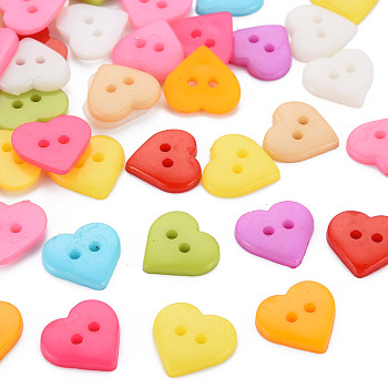 2-Hole Plastic Buttons, Peach/Heart, Mixed Color, 13.5x14x2mm, Hole: 1.8mm