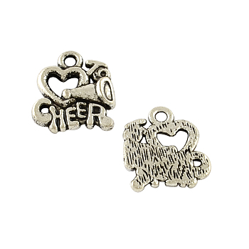 Tibetan Style Alloy Message Charms, Heart with Words To Cheer, Cadmium Free & Lead Free, Antique Silver, 17.7x15.6x3mm, Hole: 2mm, about 263pcs/500g