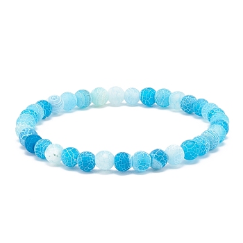 Natural Weathered Agate(Dyed) Round Beaded Stretch Bracelet, Gemstone Jewelry for Women, Deep Sky Blue, Inner Diameter: 2-1/4 inch(5.7cm), Beads: 6mm