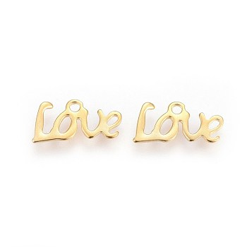 201 Stainless Steel Pendants, Word Love, Golden, 6.2x12.5x0.7mm, Hole: 1.3mm