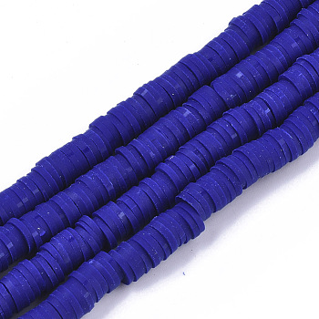 Handmade Polymer Clay Beads Strands, for DIY Jewelry Crafts Supplies, Heishi Beads, Disc/Flat Round, Medium Blue, 6x0.5~1mm, Hole: 1.8mm, about 290~320pcs/strand, 15.75 inch~16.14 inch(40~41cm)