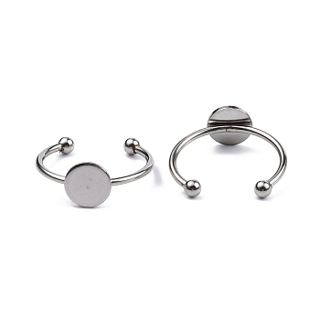 Stainless Steel Open Cuff Finger Ring Finding, Pad Ring Settings, Stainless Steel Color, Tray: 8mm, US Size 7 3/4(17.9mm), 1.5~3mm