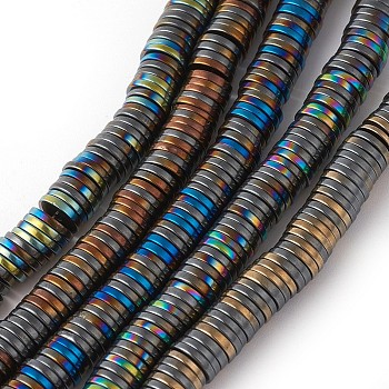 Electroplated Non-magnetic Synthetic Hematite Beads Strands, Half Plated, Heishi Beads, Flat Round/Disc, Mixed Color, 7.5~8x2mm, Hole: 1mm, about 380pcs/strand, 14.96 inch(38cm)