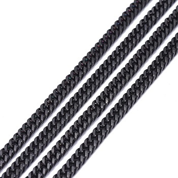 304 Stainless Steel Diamond Cut Curb Chains, Cuban Link Chain, Unwelded, Faceted, with Spool, Electrophoresis Black, 5x3.5x0.7mm, about 32.8 Feet(10m)/roll