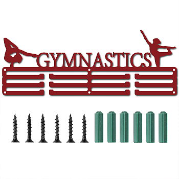 Iron Medal Holder Frame, Medals Display Hanger Rack, with Screws, Rectangle with Word GYMNASTICS, Red, 15x40cm