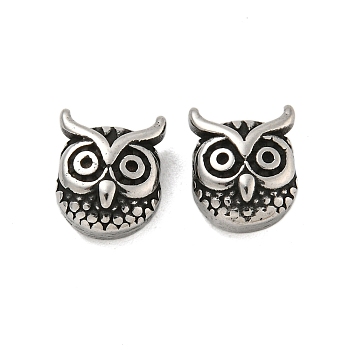 Animal 304 Stainless Steel Beads, Antique Silver, Owl, 10.5x9x5.5mm, Hole: 1.8mm