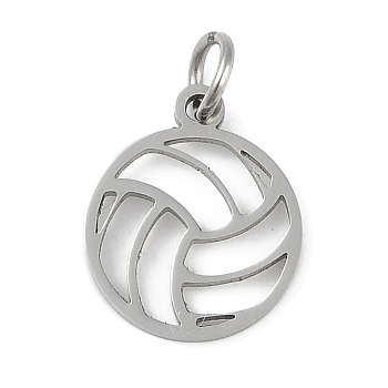 Non-Tarnish 304 Stainless Steel Pendants, with Jump Ring, Laser Cut, Volleyball Charms, Stainless Steel Color, 14x11.5x1mm, Hole: 3.2mm