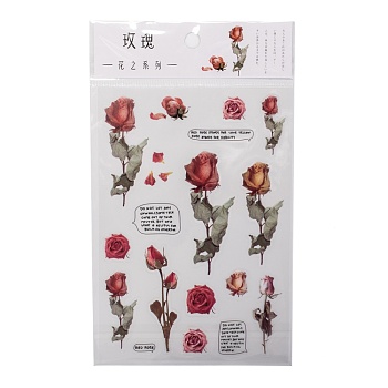 Flower Pattern Waterproof Self Adhesive Hot Stamping Stickers, DIY Hand Account Photo Album Decoration Sticker, Red, 15x10.5x0.05cm