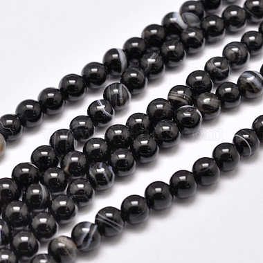 14mm Black Round Banded Agate Beads