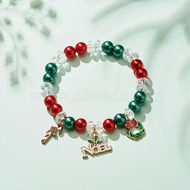Bracelet extensible en perles d'acrylique avec breloques en alliage d'émail(BJEW-JB08292)-5