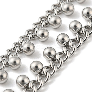304 Stainless Steel Round Ball Charms Link Chain Necklaces(NJEW-G119-01P)-2