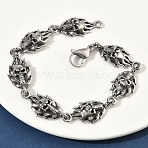 304 Stainless Steel Link Chain Bracelets for Men Women, Skull with Fire, Antique Silver, 9-1/4 inch(23.5cm)(BJEW-D385-04AS)
