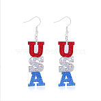 Independence Day Alloy Acrylic Dangle Earrings, Silver, Word, 70x18mm(FS-WG49294-03)