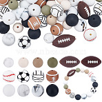 68Pcs 14 Styles Food Grade Eco-Friendly Silicone Beads, Sports Theme, Mixed Color, 11.5~27x11.5~15x11.5~15mm, Hole: 2mm(SIL-GA0001-24B)